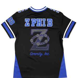 Maillot de football Zeta Phi Beta pour femmes, maillot de sororité ZPB noir et bleu, chemise athlétique à col en V, vêtements grecs, style HBCU - Product Image 2