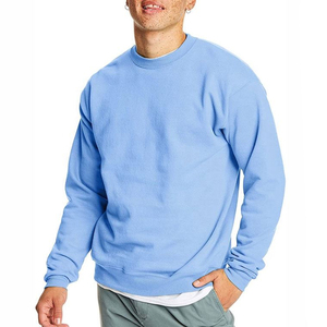 Sweat-shirt à col rond bleu clair pour homme, coupe classique, 100% coton molletonné, pull décontracté, streetwear, couleur unie, tricoté, manches longues - Product Image 1