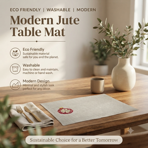 Napperon de table en jute naturelle de qualité export, brodé, taille 33×48 cm, réutilisable et résistant à la chaleur, pour table à manger, en vente - Product Image 3