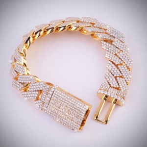 18K Gold Plated Iced Out Cuban Link Bracelet with Moissanite Chain <b>Bangle</b> Round Cut Claw <b>Set</b> Party Jewelry - Product Image 1