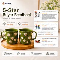 Set Mug Keramik Motif Bunga Hijau Desain Daisy OEM Mug Kopi Keramik Label Pribadi Mug Keramik Grosir Mug Keramik B2B