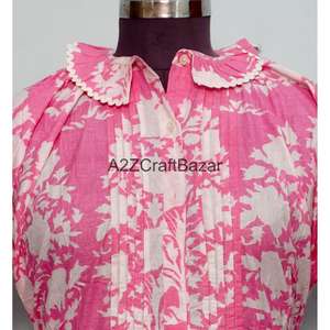 เดรสสั้นผู้หญิงผ้าฝ้าย 100% แขนบานทรงลำลอง คอกลม ลายดอกไม้ เป็นมิตรกับสิ่งแวดล้อม เอวธรรมชาติ - Product Image 2