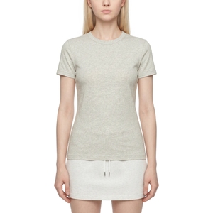 Camiseta Básica de Algodón para Mujer, Cuello Redondo, Corte Ajustado, Color Gris Jaspeado, Manga Corta, Venta al Por Mayor - Product Image 1