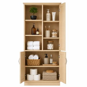 Mueble de Baño Alto de Madera de Teca Natural con Espacio para Toallas - Product Image 1