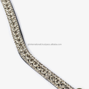 Fabriqué en Inde Cheval Produits équestres en cuir en forme de vague profonde bande de front de cheval avec 3 rangées de cristaux clairs bande de front diamante - Product Image 6