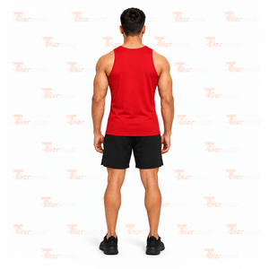Tiierwear Men's <b>Red</b> Sleeveless Tank <b>Top</b> O-Neck Sporty Breathable Polyester Workout Gym <b>Vest</b> Front Logo Print Gm Tank <b>Tops</b> - Product Image 4