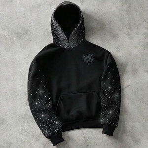 Men's Hoodie European Streetwear Dark Vintage <b>Heart</b> Embossed Rhinestone Letter Print Hooded <b>Sweatshirt</b> Loose Fit Unisex Pullover - Product Image 5