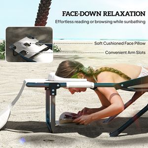 Cream White <b>Zero</b> <b>Gravity</b> Lounge <b>Chair</b> with Reclining Back Iron Folding Outdoor Furniture for Beach & Pool Use - Product Image 4
