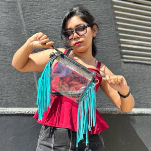 Bolso transparente con flecos de cuero tallado a mano occidental, bolso elegante, multiusos, Color turquesa para mujer - Product Image 4