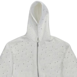 Cropped <b>Rhinestone</b> Zip Hoodie White Sparkle Sweatshirt Winter Fashion Streetwear Long Hooded <b>Jacket</b> 100% Cotton Fleece Oversized - Product Image 2