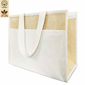 Bolsa Térmica para Almuerzo de Yute con Bolsillo de Algodón 42x35x21 cm, Logotipo Personalizado, Venta al Por Mayor, OEM, ODM, Marca Privada, Directo de Fábrica - Product Image 1