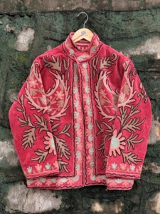 Pink Handmade Sujani Artisan Embroidered Velvet Cotton <b>Jacket</b> <b>Women</b> Floral Indian Ethnic Autumn/Winter Fashion Outerwear - Product Image 1