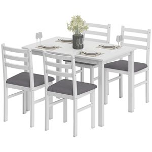 Ensemble de table de cuisine blanche de style farmhouse 5 pièces pour 4 personnes avec chaises rembourrées et pieds en bois de caoutchouc, petit ensemble de salle à manger - Product Image 1