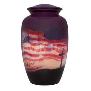 Lovely Urns Flag & Cross Aluminio Cremación Urnas funerarias conmemorativas para adultos para cenizas humanas Bolsa de terciopelo gratis - Product Image 1