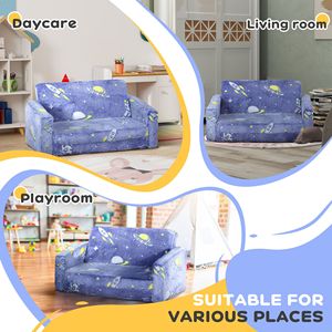 Divano Angolare con Rivestimento Lavabile Blu e Motivo Spaziale Fluorescente, Comodo Divano Imbottito in Schiuma per Soggiorno - Product Image 6