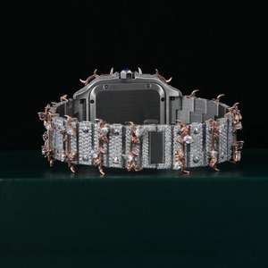 Montre Hip Hop de Luxe Entièrement Sertie de Diamants, Fabriquée à la Main, avec Cadran en Verre Moissanite VVS, Design Crâne, Mouvement Automatique, Fermoir Caché - Product Image 4