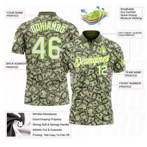 Chemises polo de haute qualité, vert et blanc - Motif vert néon, design Dollar Performance, chemises polo de golf, vêtements d'entraînement et décontractés - Product Image 6