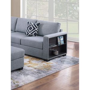Set Divano Componibile Contemporaneo 4 Pezzi in Bouclé Grigio con Mensole Integrate e Pouf a Cuneo Funzionale per Soggiorno - Product Image 4