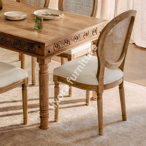 Luxury Handcrafted <b>Solid</b> <b>Wood</b> 6 Seater Dining <b>Table</b> Set Ornate Floral Carving Natural Finish Cane - Product Image 2