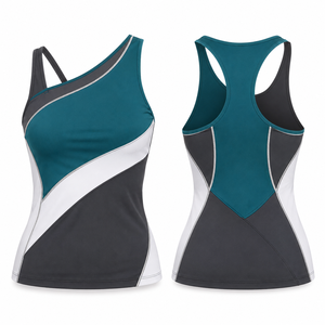 Camiseta Deportiva MEGAMAPLE para Mujer, Asimétrica, con Bloques de Color, Espalda Descubierta, de Secado Rápido, Tejida en Poliéster, Estilo Urbano - Product Image 1
