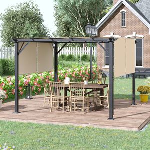 Pergola Retrattile 12x10 con Tenda Parasole Anti-UV, Telaio in Acciaio Impermeabile per Villa e Parco, Beige, per Giardino e Patio - Product Image 2