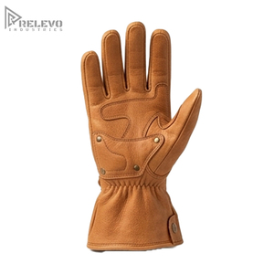 Guantes de Cuero Genuino Camel para Hombre al por Mayor, Guantes de Motocicleta Retro de Cuero con Puño Largo, Personalizados OEM - Product Image 2