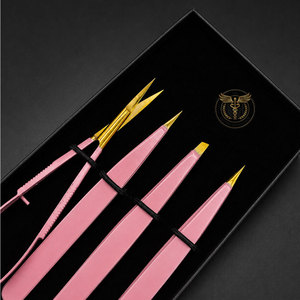 Ensemble professionnel de pinces à sourcils roses et de ciseaux à ressort en acier inoxydable, kit de beauté et de toilettage, logo personnalisé OEM - Product Image 3