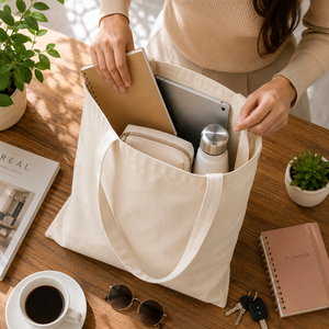 Custom Printed Eco Friendly Cotton Canvas Tote <b>Bag</b> Zipper Closure Long Handle Shoulder <b>Medium</b> <b>Size</b> Reusable Shopping Grocery <b>Bag</b> - Product Image 5