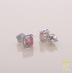 Premium Pink Gemstone Halo <b>Stud</b> Earrings Luxury Wedding Engagement Party Jewelry For Women And Girls - Product Image 2