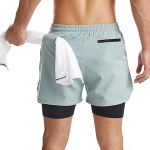 กางเกงวิ่งผู้ชายแบบ 2 in 1 พร้อมซับในรัดรูป กางเกงออกกำลังกาย มีช่องใส่โทรศัพท์ ขายส่ง รับผลิตแบบ OEM - Product Image 5