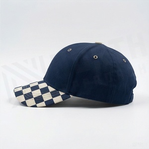 <b>Navy</b> Blue Checkered Baseball Cap 6-Panel Adjustable Brim Unisex Casual <b>Hat</b> - Product Image 3