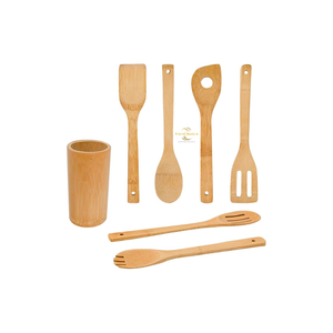 Ensemble d'ustensiles de cuisine en bambou faits à la main, spatule et cuillère écologiques et naturelles pour ustensiles de cuisine antiadhésifs, outils de cuisine - Product Image 1