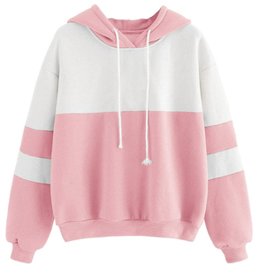 Sweat-shirt polaire à capuche oversize, color block rose et blanc, en coton tricoté, coupe décontractée et ample, unisexe, hiver - Product Image 1