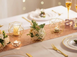 Support de bougie chauffe-plat géométrique en fil d'or fait main, écologique, avec insert en verre, centre de table pour la maison, vente en gros - Product Image 2
