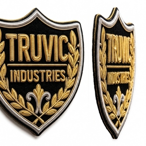 Patch de col d'uniforme en cuir avec broderie en fils dorés et clip bouton en laiton plaqué argent pour chapeaux, broderie en fils dorés - Product Image 3