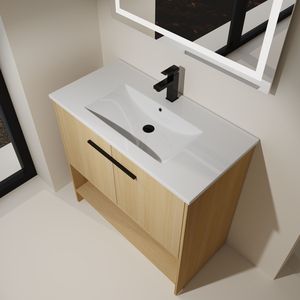 Mobile Bagno Freestanding da 36 Pollici con 2 Ante a Chiusura Ammortizzata, Lavabo in Ceramica e Mobile in Compensato - Mobili Bagno - Product Image 4