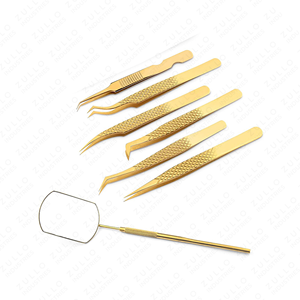 Light Gold Eyelash Extension Tweezers Stainless Steel Mirror Finish Custom Logo Professional Lash <b>Tool</b> for Beauty Salon - Product Image 3