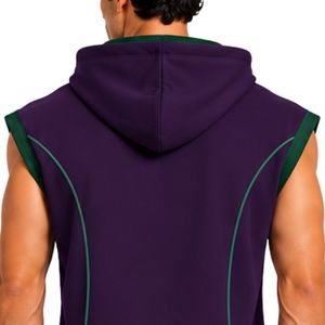 Mens Dark Purple Dark Green <b>Sleeveless</b> Hooded Tracksuit Set Custom Logo Gym Fitness Training Sports <b>Hoodie</b> And Shorts Activewear - Product Image 6