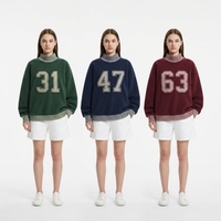 Achetez un sweat-shirt pour femme de style preppy avec un numéro brodé, col rabattu, manches longues, en coton tricoté, pour l'automne