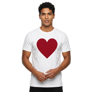 T-shirt blanc pour homme avec imprimé cœur rouge, manches courtes, col rond, coupe classique, tissu jersey 100% coton - Product Image 6