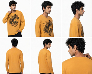 T-shirt décontracté à manches longues et col en V en coton imprimé pour homme – Coupe ample respirante style urbain – Personnalisable - Product Image 6