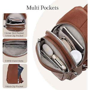 Sac bandoulière en cuir véritable avec sangle arquée détachable, fermeture éclair antivol, pochette de chasse unisexe - Product Image 5