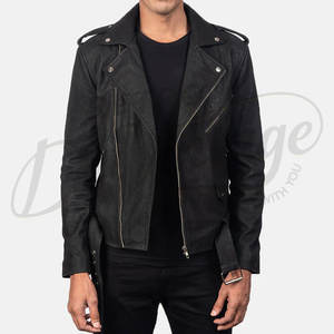 Veste de motard en cuir noir de qualité supérieure pour homme, en véritable peau de mouton, fermeture éclair asymétrique, ceinture, style streetwear - Product Image 5