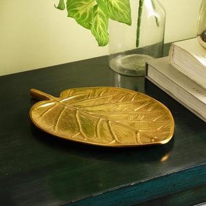 Bandeja Decorativa con Hojas Doradas para Decoración del Hogar, Plato de Servir de Aluminio con Diseño de Hojas - Product Image 5