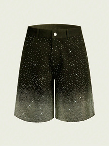 Shorts tendance surdimensionnés avec strass personnalisés, qualité supérieure, tissu 100% coton, style décontracté streetwear, unisexe - Product Image 5