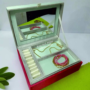 Two Tier <b>Beaded</b> Jewellery Box Velvet Lined MDF Organizer with Embroidered Lid Wedding Gift Factory <b>Direct</b> Supply - Product Image 4
