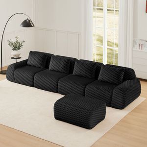 Divano componibile moderno a L in tessuto flanella, 4 posti, senza struttura, con seduta profonda, per soggiorno - Product Image 3