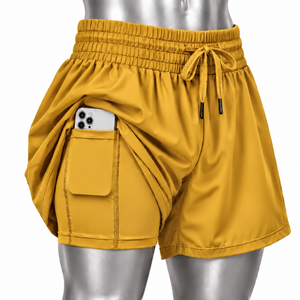 Pantalones cortos deportivos blancos para mujer, con cintura elástica, cordón ajustable, bolsillo interior, corte holgado, pantalones cortos deportivos para correr. - Product Image 5