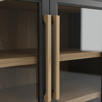 Vitrine Moderne Rectangulaire en Bois d'Hévéa et MDF Plaqué Chêne Écologique avec 4 Compartiments et Portes à Battants pour Salon et Maison