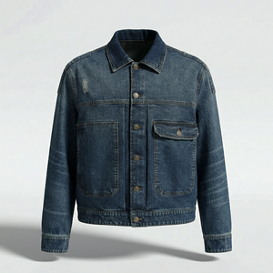 Veste en jean décontractée pour homme, coupe classique, bleu délavé, fermeture boutonnée, couleur unie, pour l'automne, en tissu de coton tissé - Product Image 1